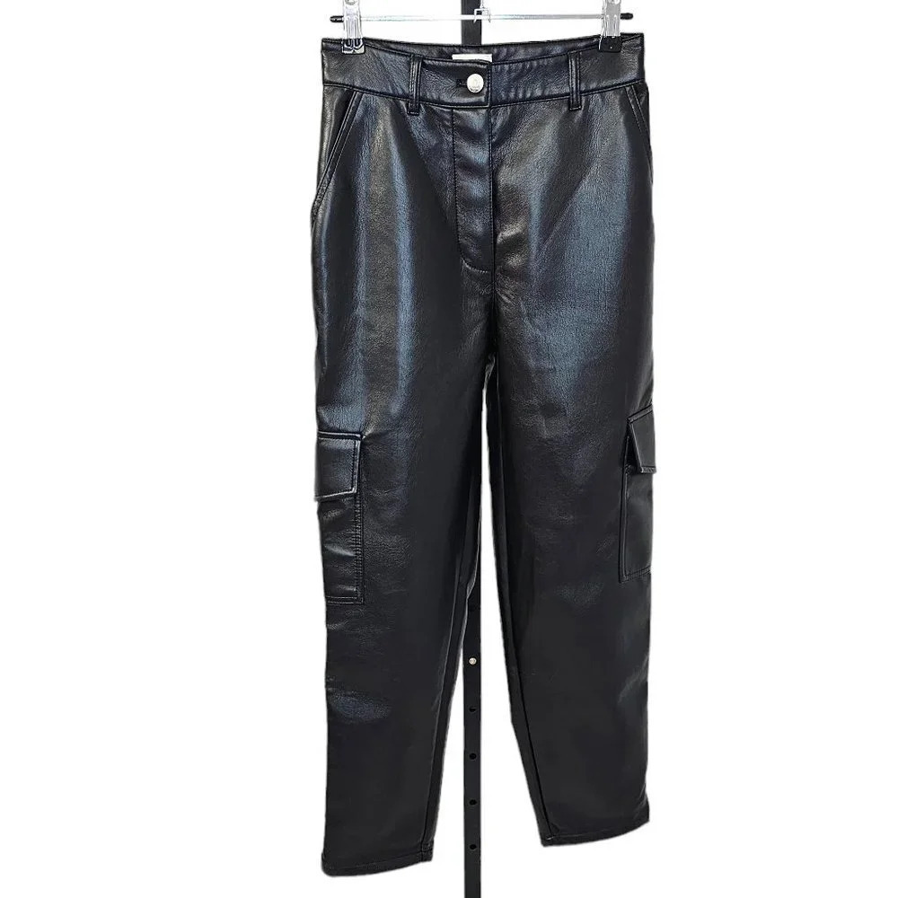 Aritzia Wilfred Modern Cargo Pants Vegan Leather Black High Rise Size 0